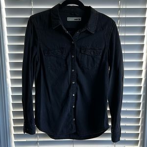 Topshop distressed black light denim snap button top